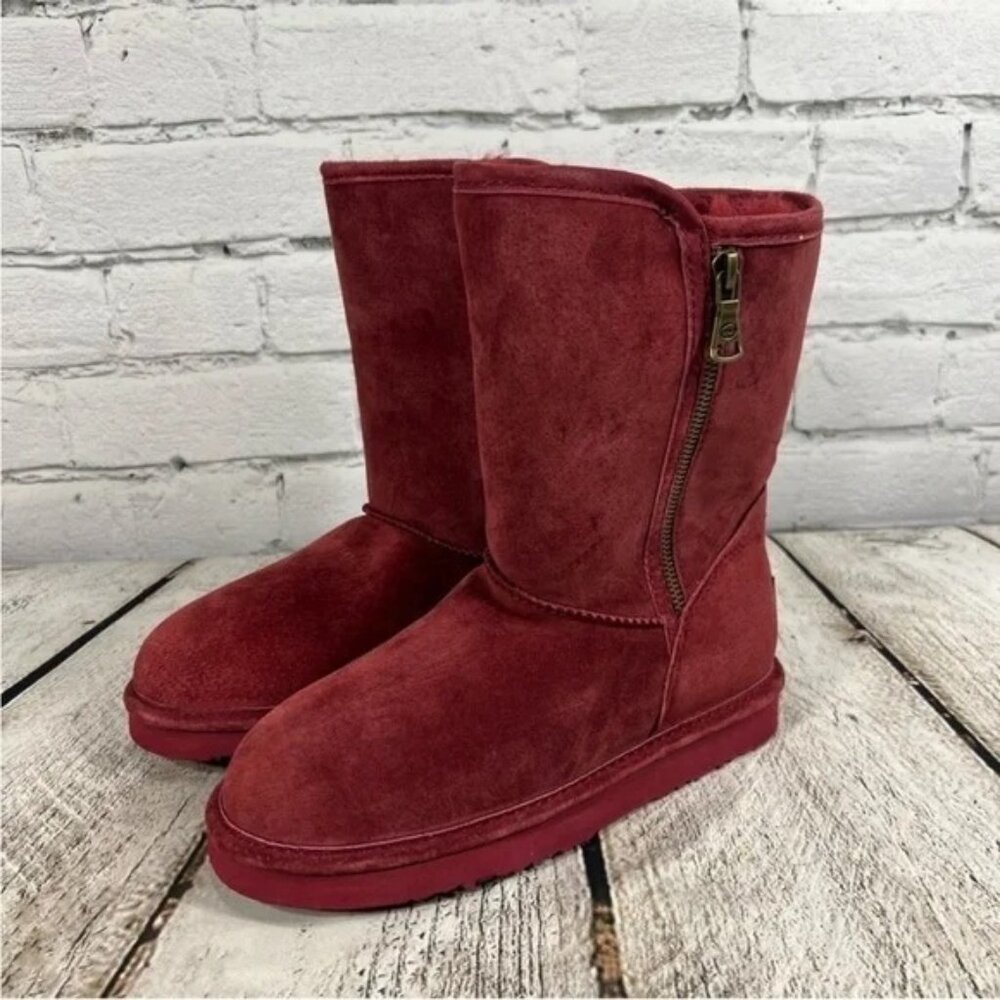 Lamo Luna Boots Women's Red Burgundy Mid Calf Faux Fur - Picture 4 of 12